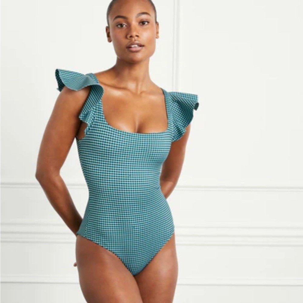 Hill House Home Rosie Green Gingham Ruffle One Piece Bathing Suit Size Medium